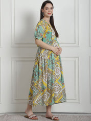 Geometric Print Yellow Rayon Maternity Nightdress