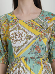 Geometric Print Yellow Rayon Maternity Nightdress