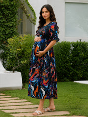 Abstract Print Multi Rayon Maternity Nightdress