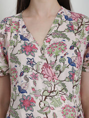 Floral Print Beige Rayon Maternity Nightdress