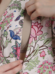 Floral Print Beige Rayon Maternity Nightdress