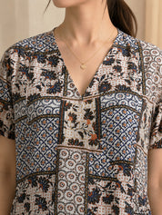 Geometric Print Multi Rayon Maternity Nightdress