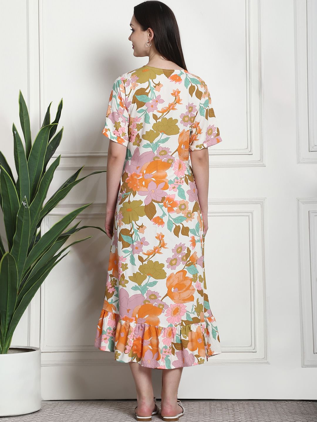Floral Print Multi Rayon Maternity Wrap Dress