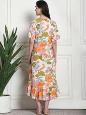 Floral Print Multi Rayon Maternity Wrap Dress
