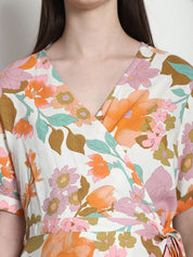 Floral Print Multi Rayon Maternity Wrap Dress