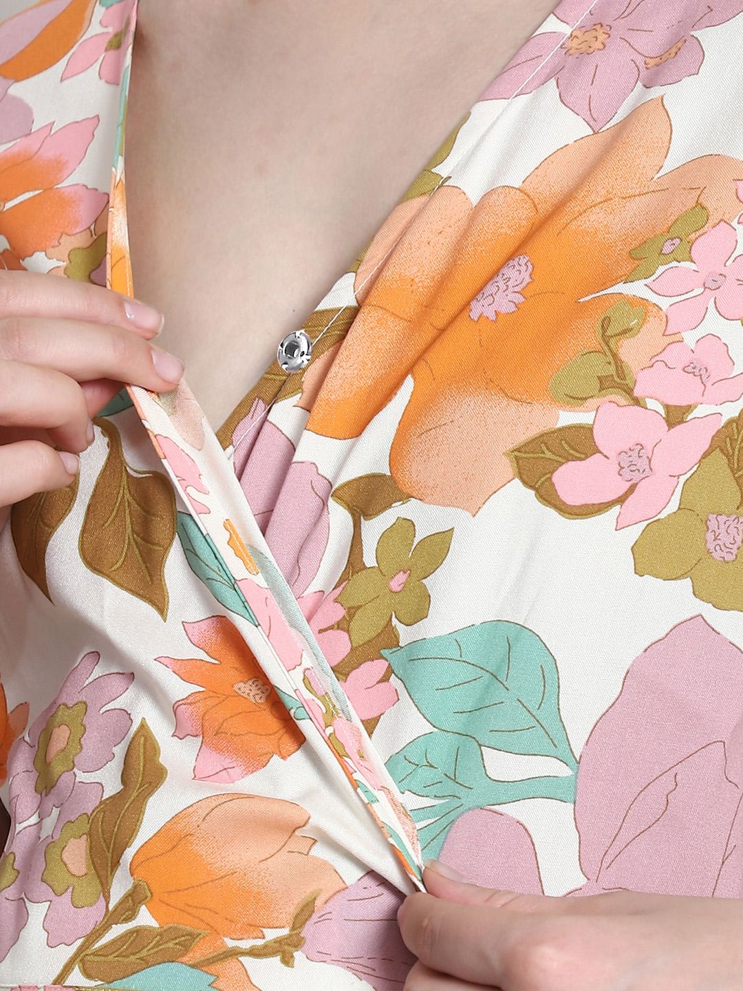 Floral Print Multi Rayon Maternity Wrap Dress