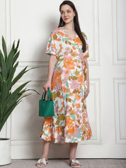Floral Print Multi Rayon Maternity Wrap Dress