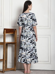 Floral Print Black Rayon Maternity Wrap Dress