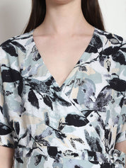 Floral Print Black Rayon Maternity Wrap Dress