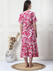 Floral Print Pink Rayon Maternity Wrap Dress
