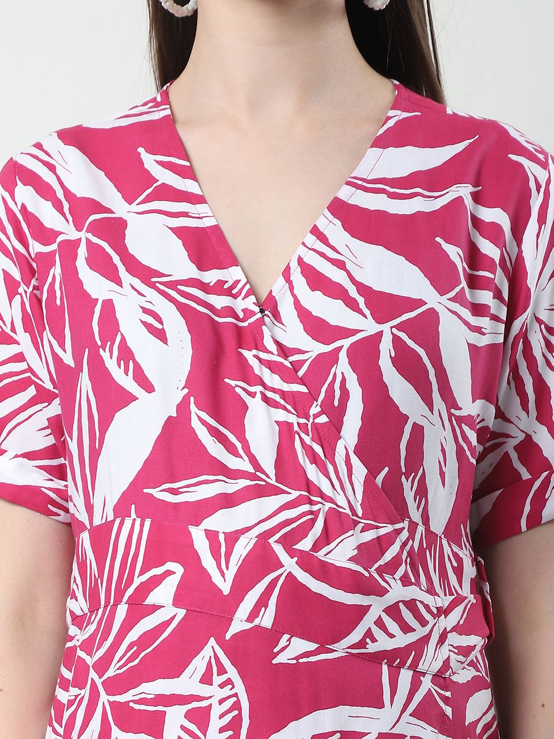 Floral Print Pink Rayon Maternity Wrap Dress