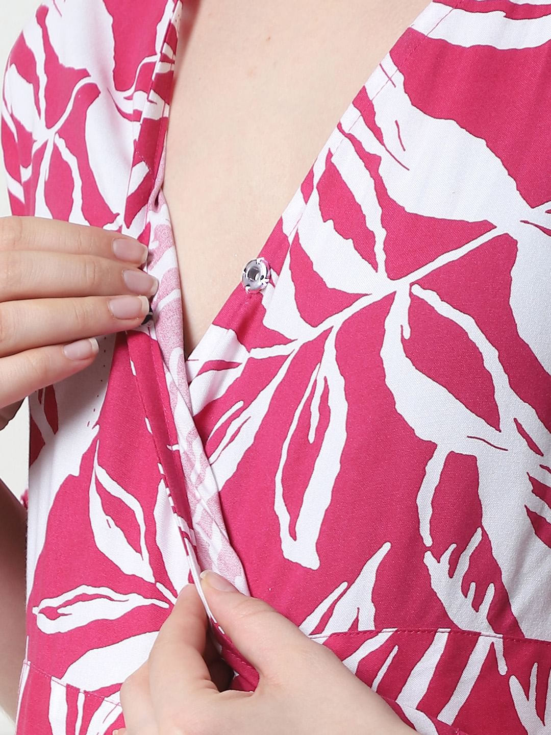 Floral Print Pink Rayon Maternity Wrap Dress