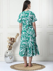 Floral Print Green Rayon Maternity Wrap Dress