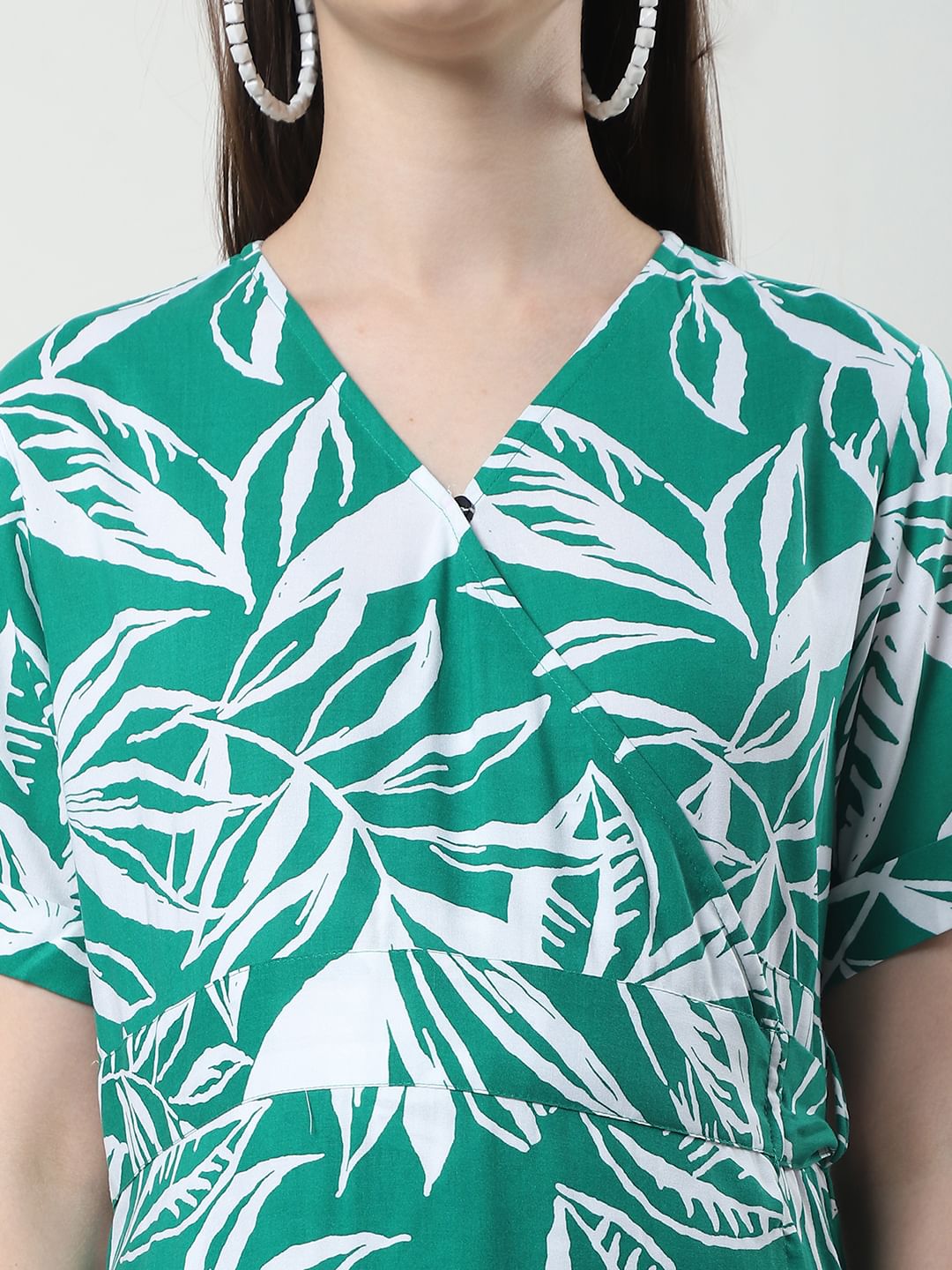 Floral Print Green Rayon Maternity Wrap Dress