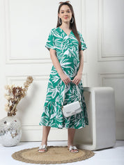 Floral Print Green Rayon Maternity Wrap Dress