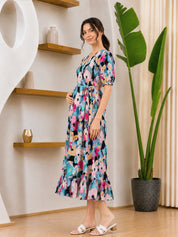 Floral Print Multi Rayon Maternity Wrap Dress