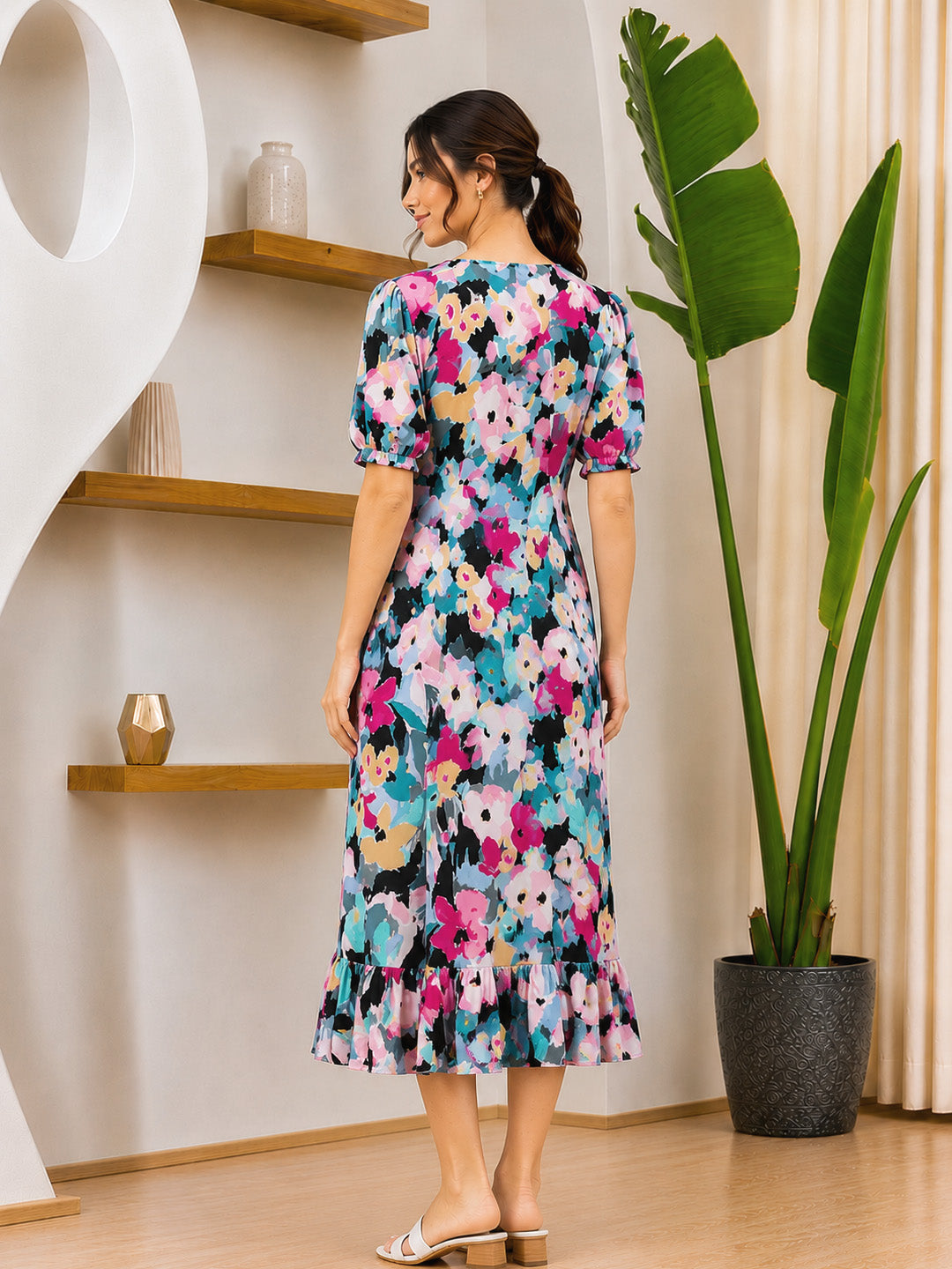 Floral Print Multi Rayon Maternity Wrap Dress