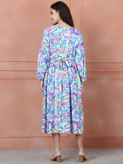 Secret Wish Blue Floral Rayon Maternity Dress Calf Length