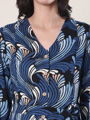 Blue Abstract Rayon Maternity Dress