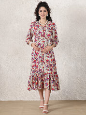 Beige Floral Rayon Maternity Dress