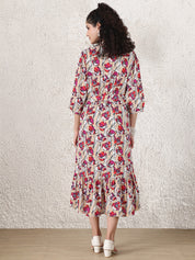 Beige Floral Rayon Maternity Dress