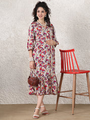 Beige Floral Rayon Maternity Dress