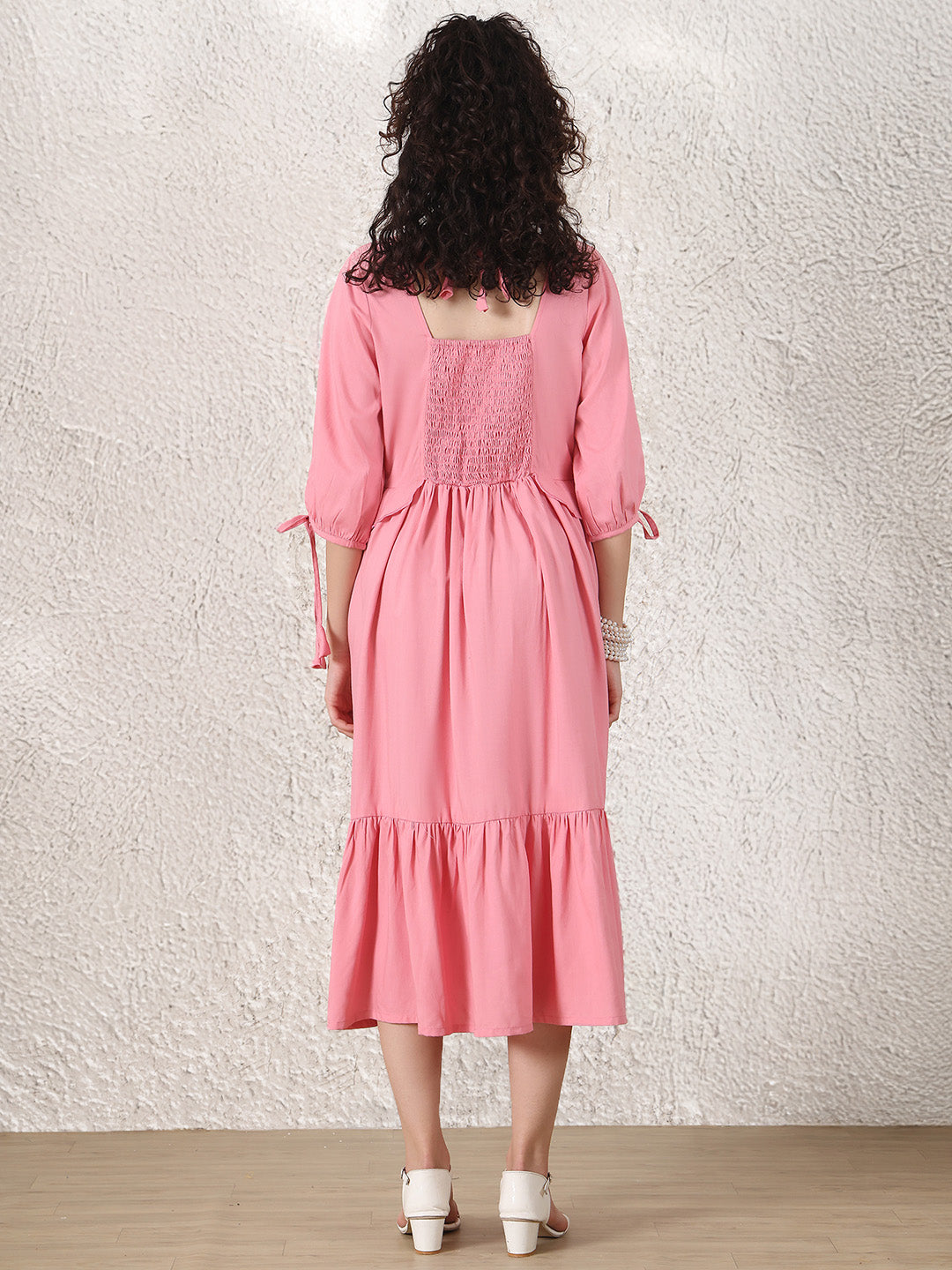 Peach Solid Rayon Maternity Dress