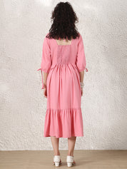Peach Solid Rayon Maternity Dress