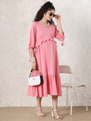 Peach Solid Rayon Maternity Dress