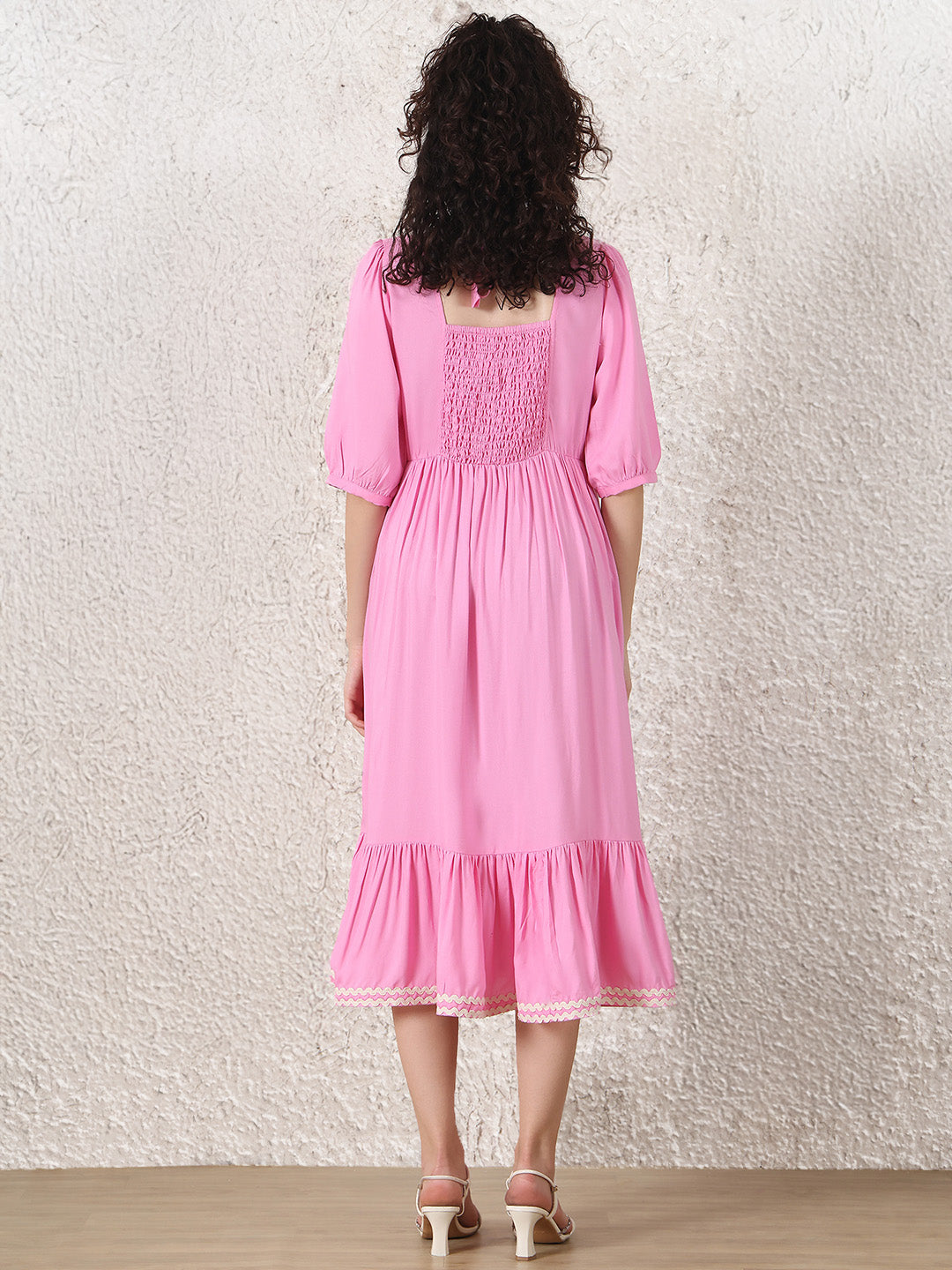 Baby Pink Solid Rayon Maternity Dress