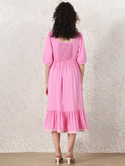 Baby Pink Solid Rayon Maternity Dress