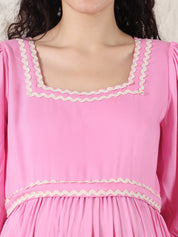 Baby Pink Solid Rayon Maternity Dress
