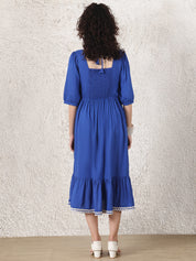 Blue Solid Rayon Maternity Dress