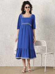 Blue Solid Rayon Maternity Dress