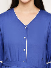Secret Wish Blue Solid Rayon Maternity Dress