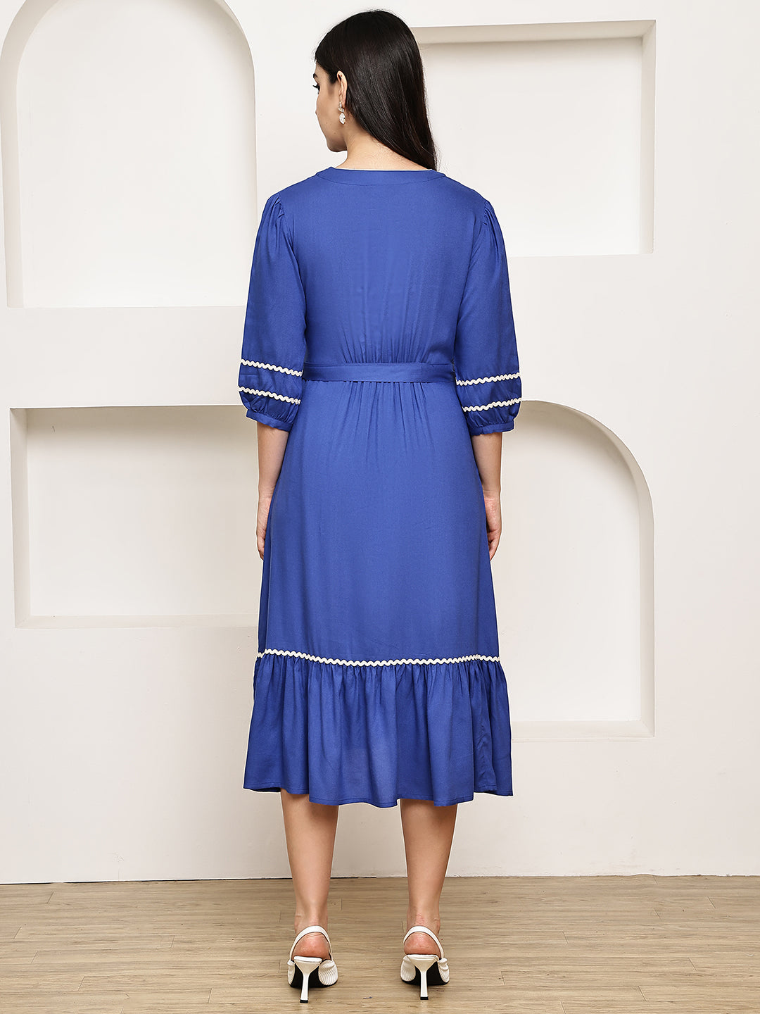 Secret Wish Blue Solid Rayon Maternity Dress