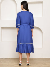 Secret Wish Blue Solid Rayon Maternity Dress
