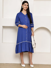 Secret Wish Blue Solid Rayon Maternity Dress