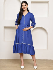 Secret Wish Blue Solid Rayon Maternity Dress