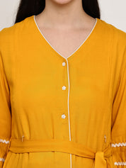 Secret Wish Yellow Solid Rayon Maternity Dress