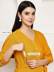 Secret Wish Yellow Solid Rayon Maternity Dress