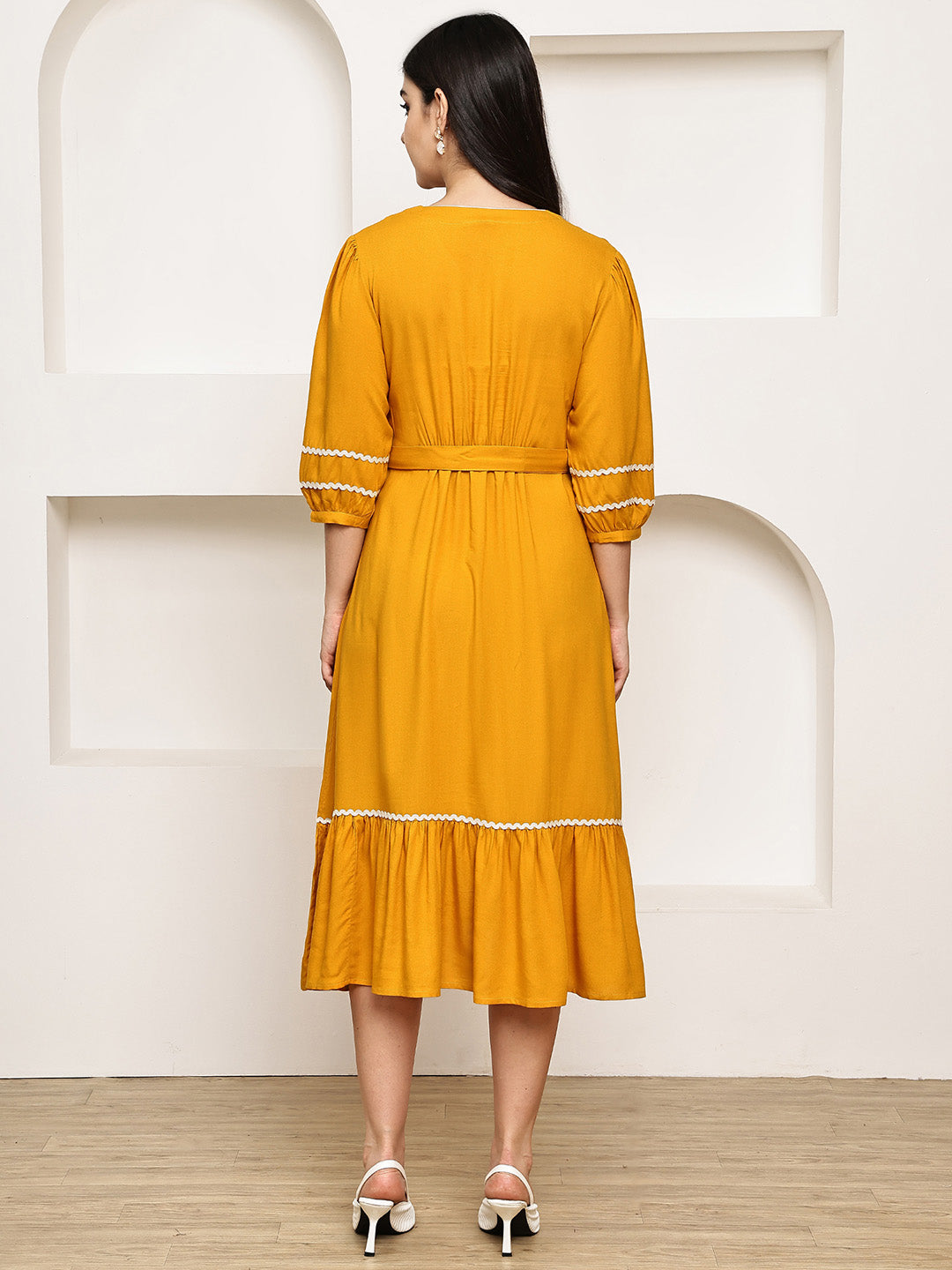 Secret Wish Yellow Solid Rayon Maternity Dress