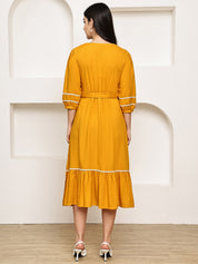 Secret Wish Yellow Solid Rayon Maternity Dress