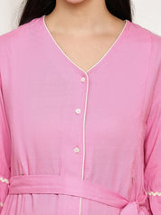 Secret Wish Pink Solid Rayon Maternity Dress