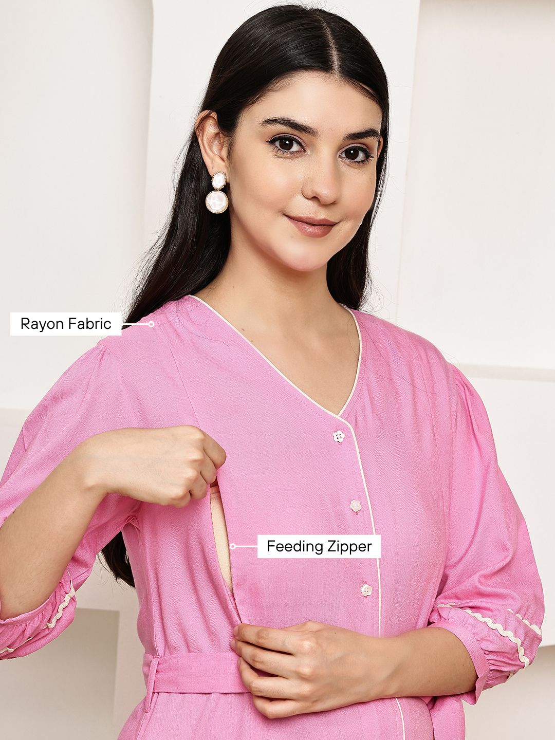 Secret Wish Pink Solid Rayon Maternity Dress