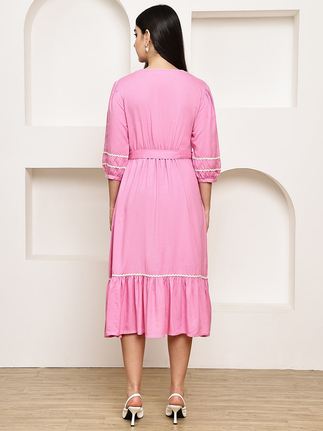 Secret Wish Pink Solid Rayon Maternity Dress