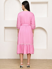 Secret Wish Pink Solid Rayon Maternity Dress
