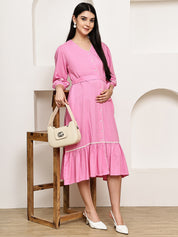 Secret Wish Pink Solid Rayon Maternity Dress