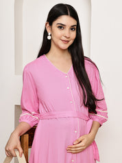 Secret Wish Pink Solid Rayon Maternity Dress