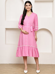 Secret Wish Pink Solid Rayon Maternity Dress